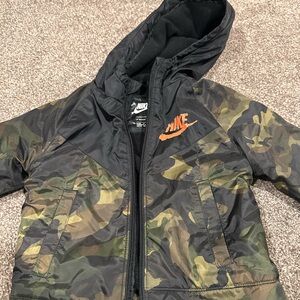 Nike Black and Green Camo Jacket with Orange Logo